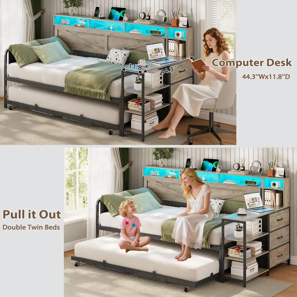 Farmhouse Twin with Pop Up Trundle with Charging Station