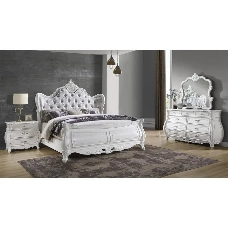 Modern Bedroom Set in Pearl White Wood Finish