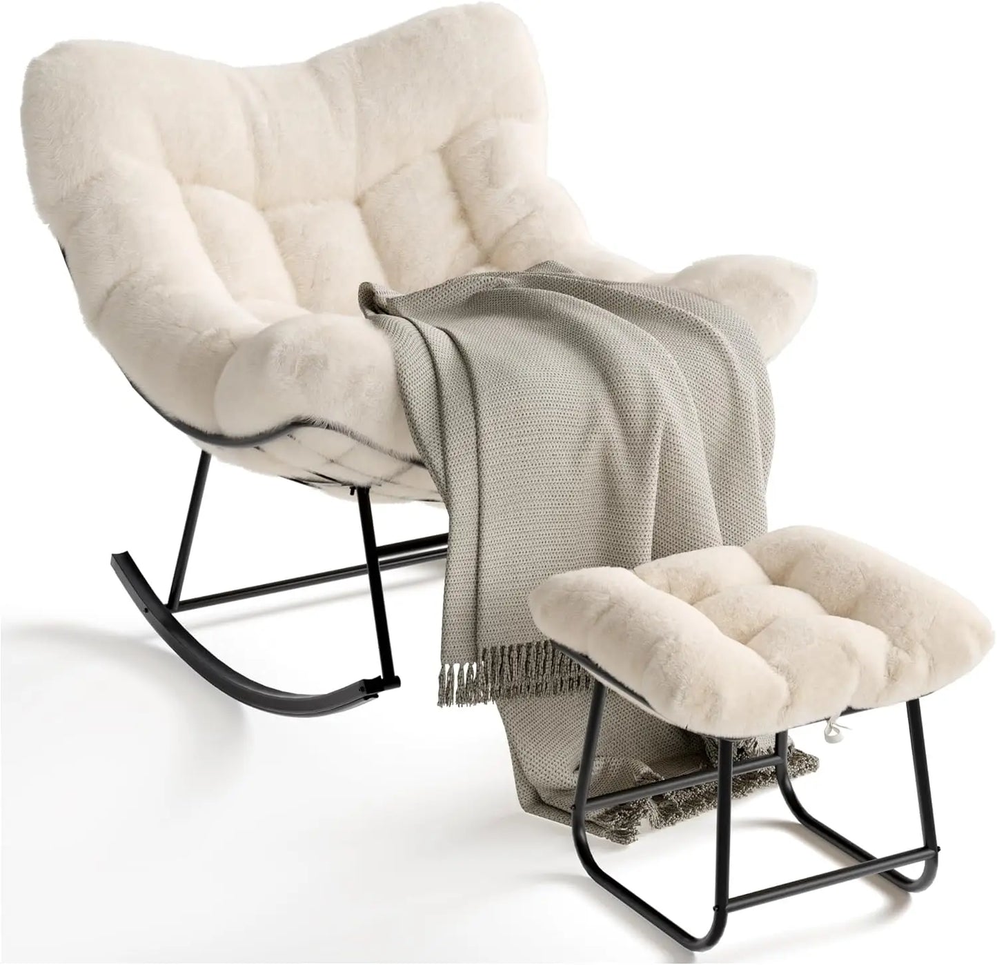 Outdoor Egg Rocker Rocking Chair with Footrest