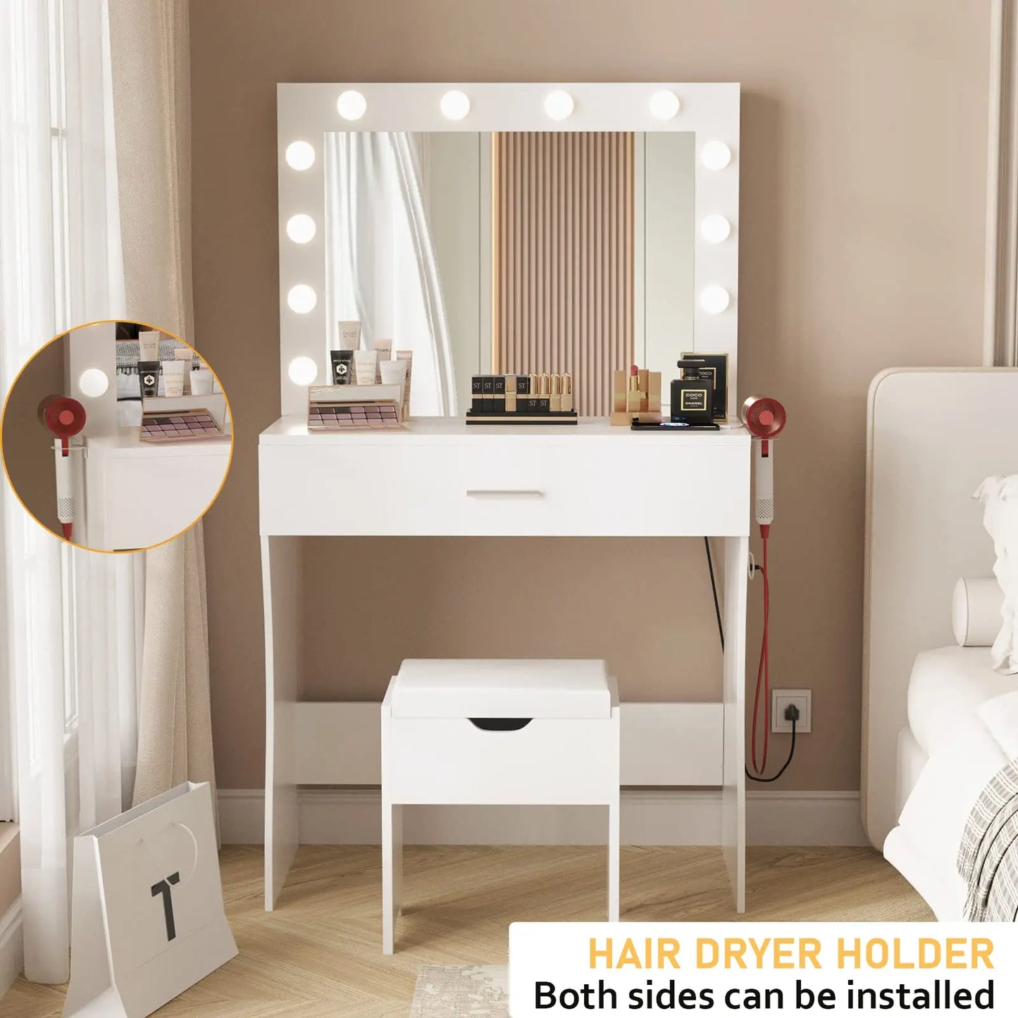Teen Make-Up Vanity Desk with Lights Mirror Set