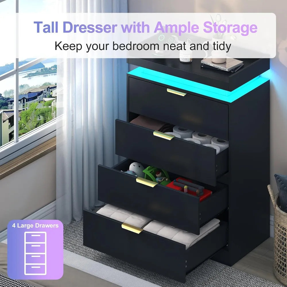 Tall LED Dresser with Power Outlet