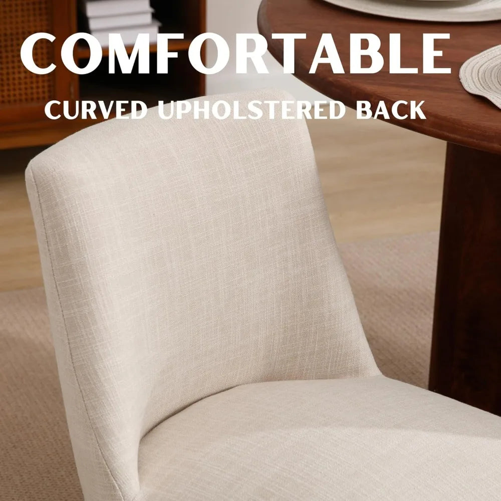 Linen Fabric Upholstered Comfortable Dining Chairs Set with Back