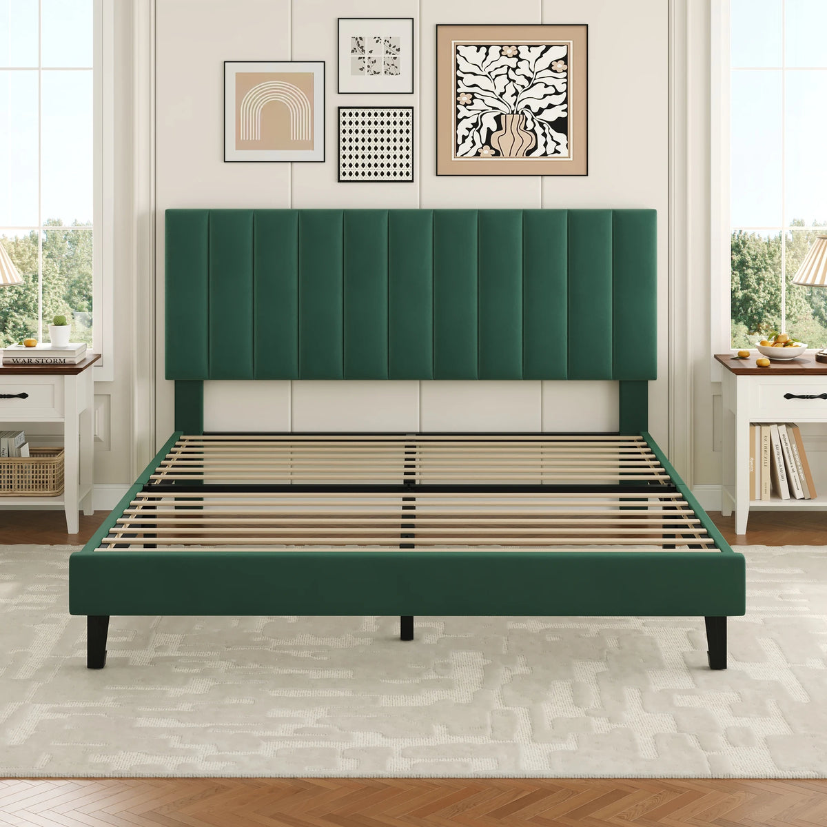 Modern Velvet Upholstered Platform Bed Frame