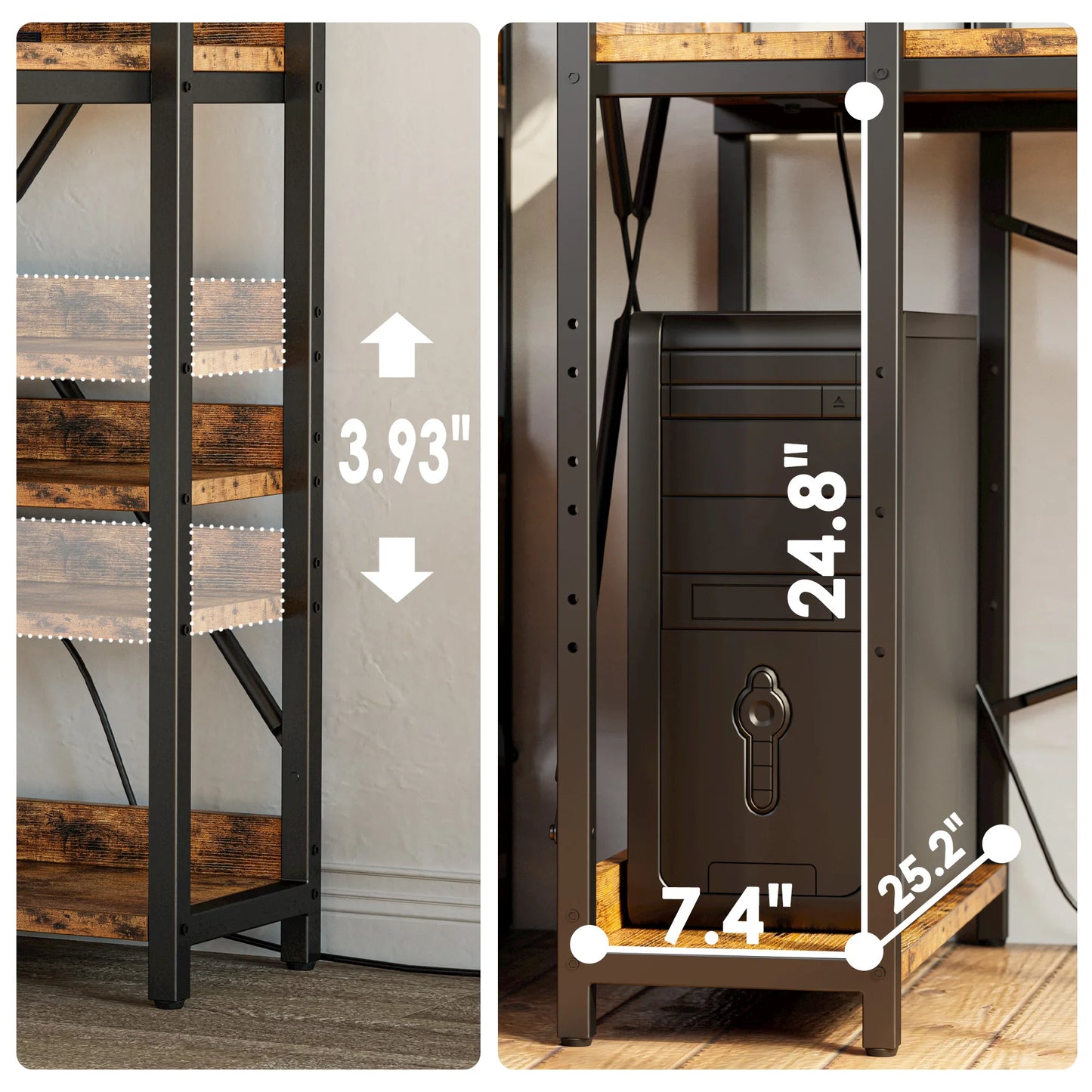 Computer Desk with Power Outlet with Storage Shelves and USB Ports Charging Station