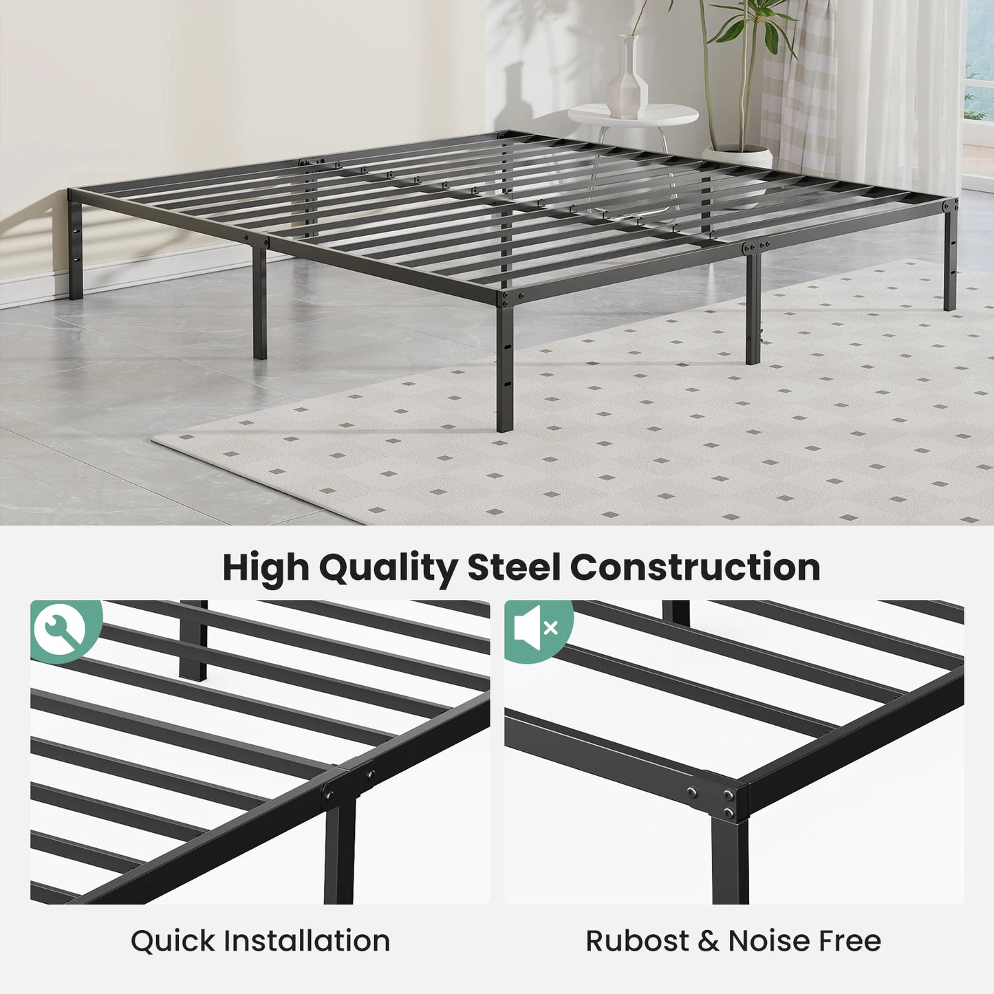 Metal Frame Platform Storage Space Sturdy Steel Slat Support