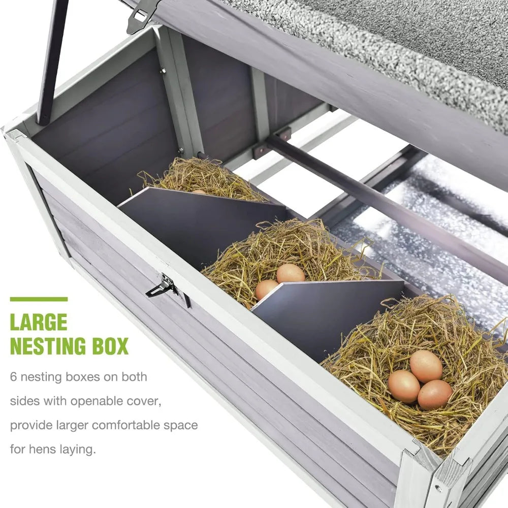Large Chicken Coop on Wheels Mobile Wooden Hen House Weatherproof Duck Poultry Cage 67.3" L for 6-8 Chickens with 6 Nesting Box