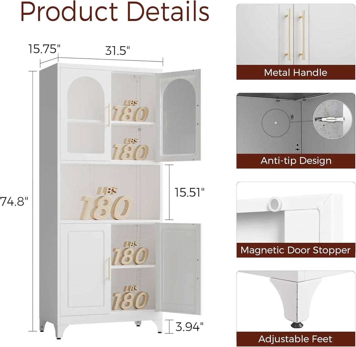 Metal Storage Cabinets with Acrylic Doors and Adjustable Shelves