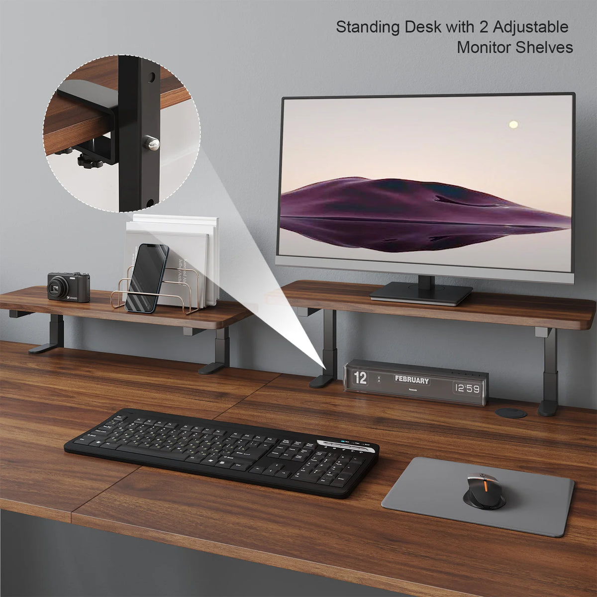 Standing Desk w/2 Adjustable Monitor Shelves