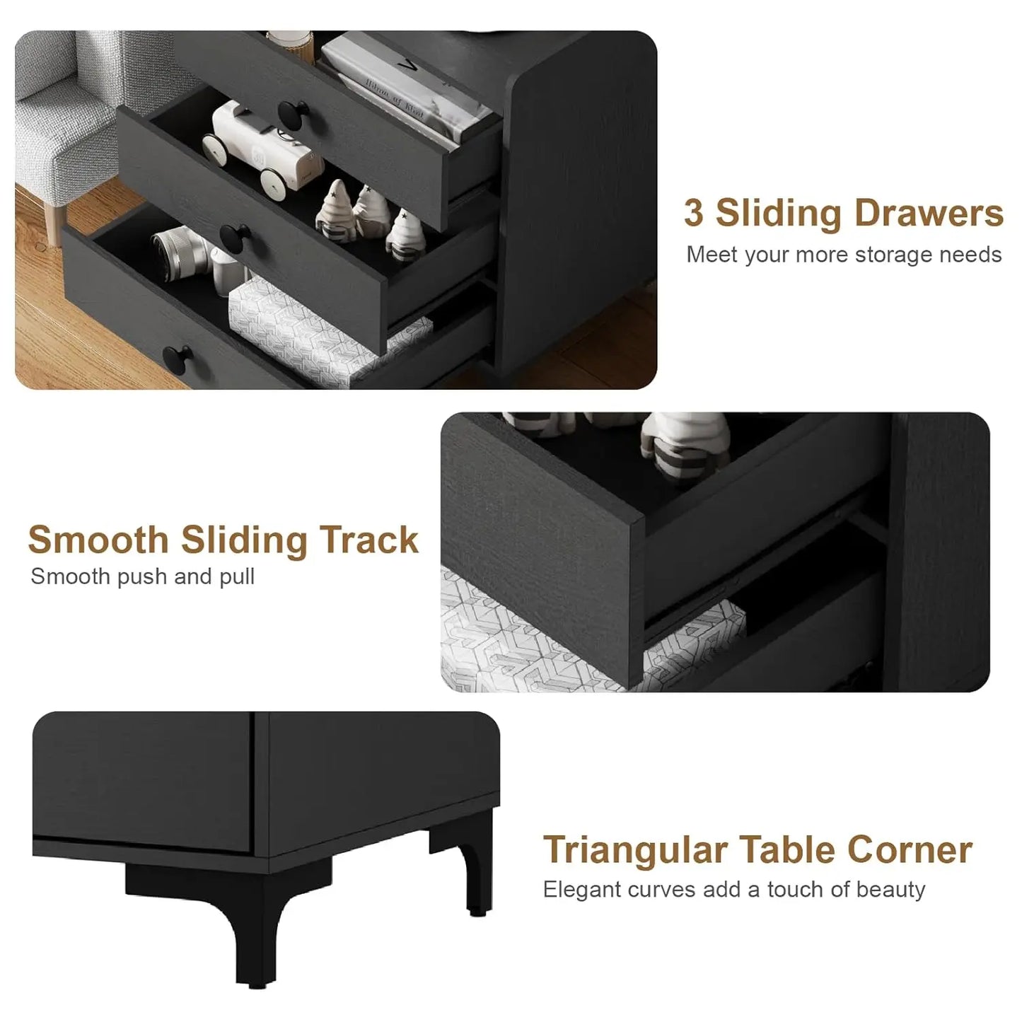 Nightstand With Charging Station, USB Ports and Open Storage Shelf