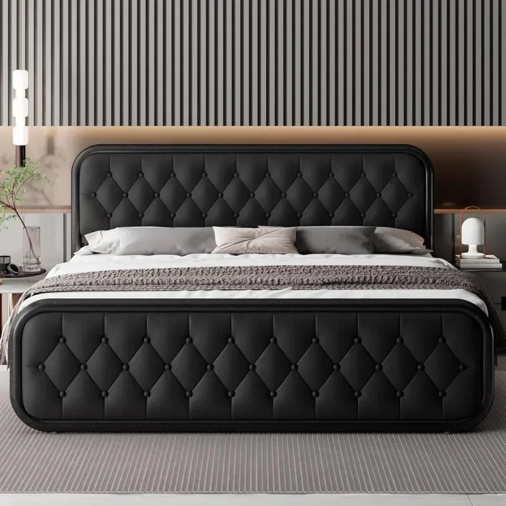 Heavy Duty Faux Leather Headboard King Size Bed Frame