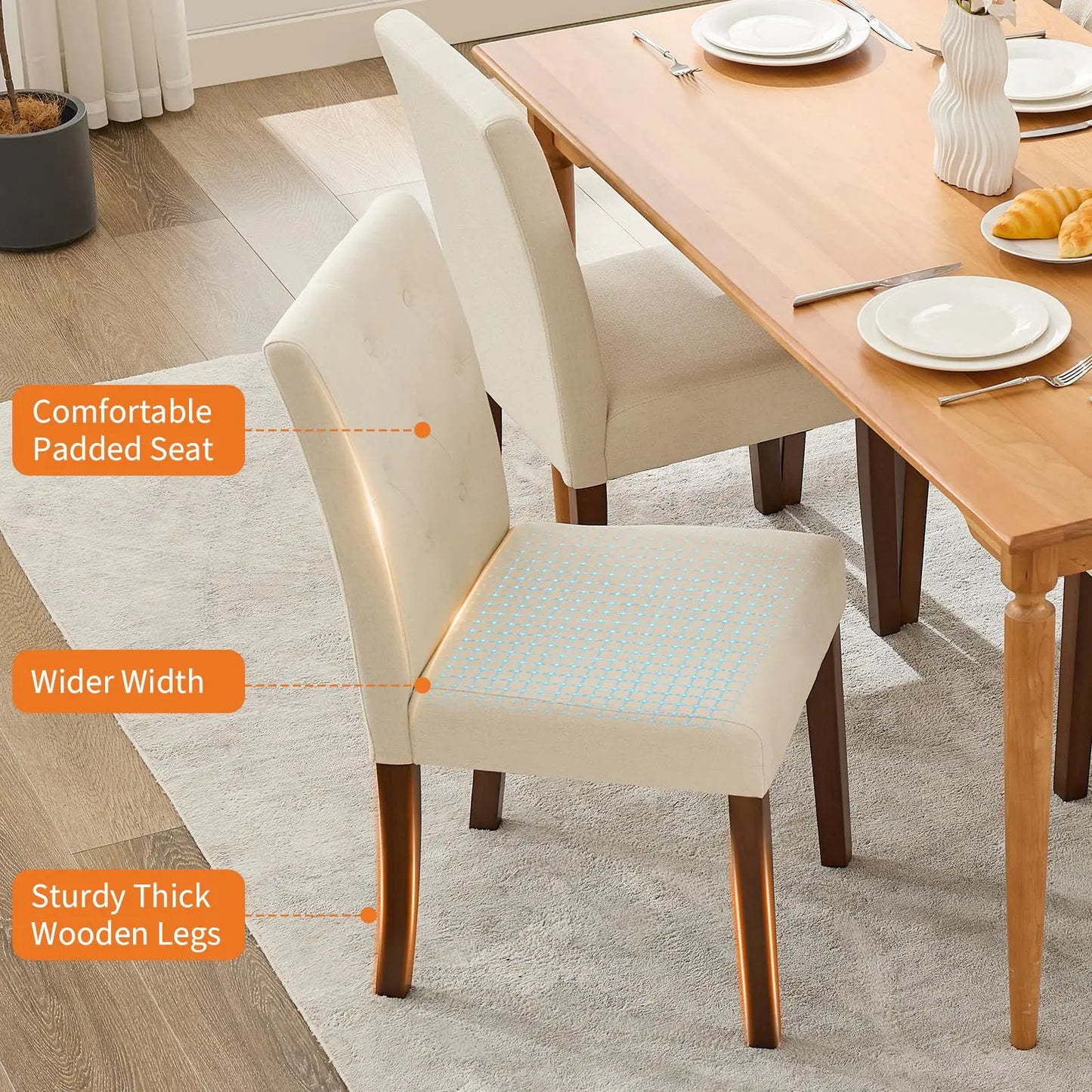 Upholstered Parsons Fabric Diner Dining Chairs with Nailhead Trim/Sturdy Wood Legs Set