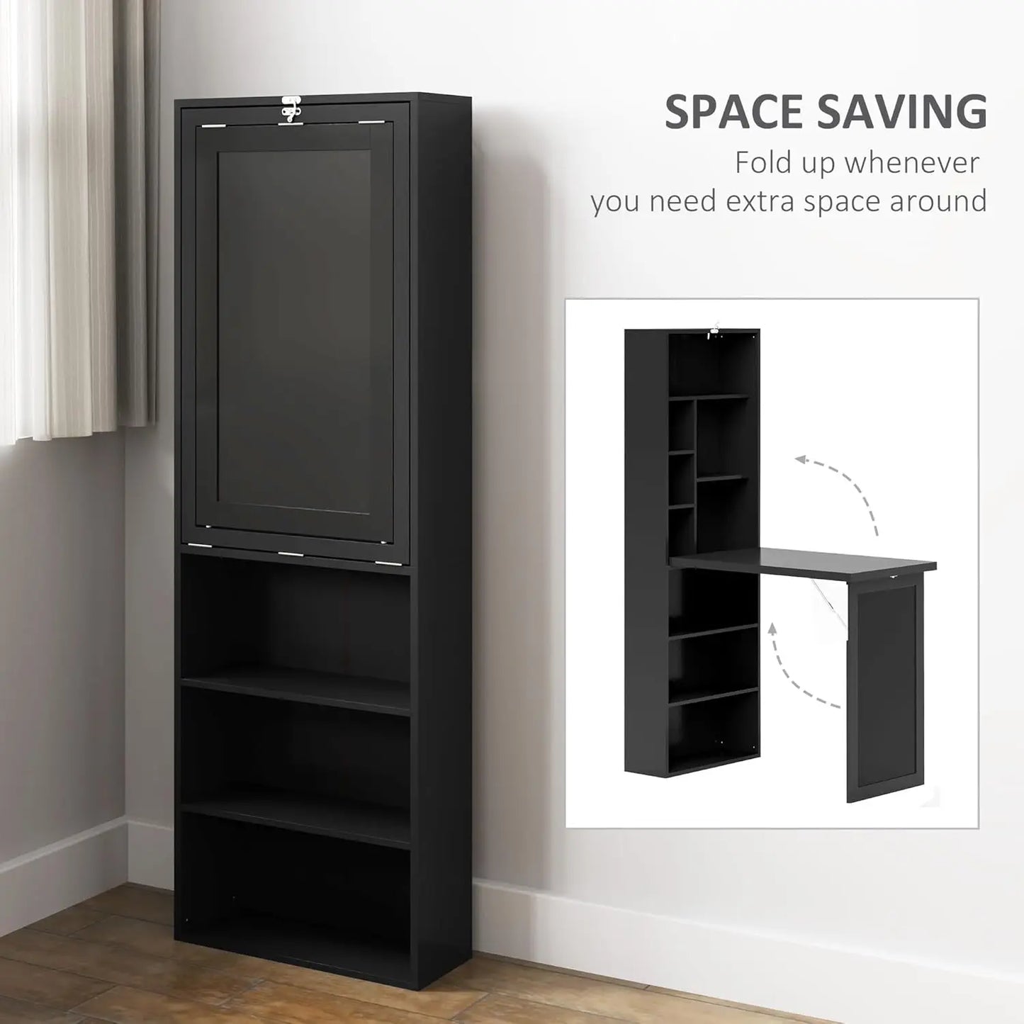 Fold-Out Convertible Writing Table with Blackboard and Side Shelf