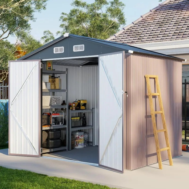 Outdoor Steel Shed Garden Utility Cabinet with Lockable Door Waterproof & Rust-Proof