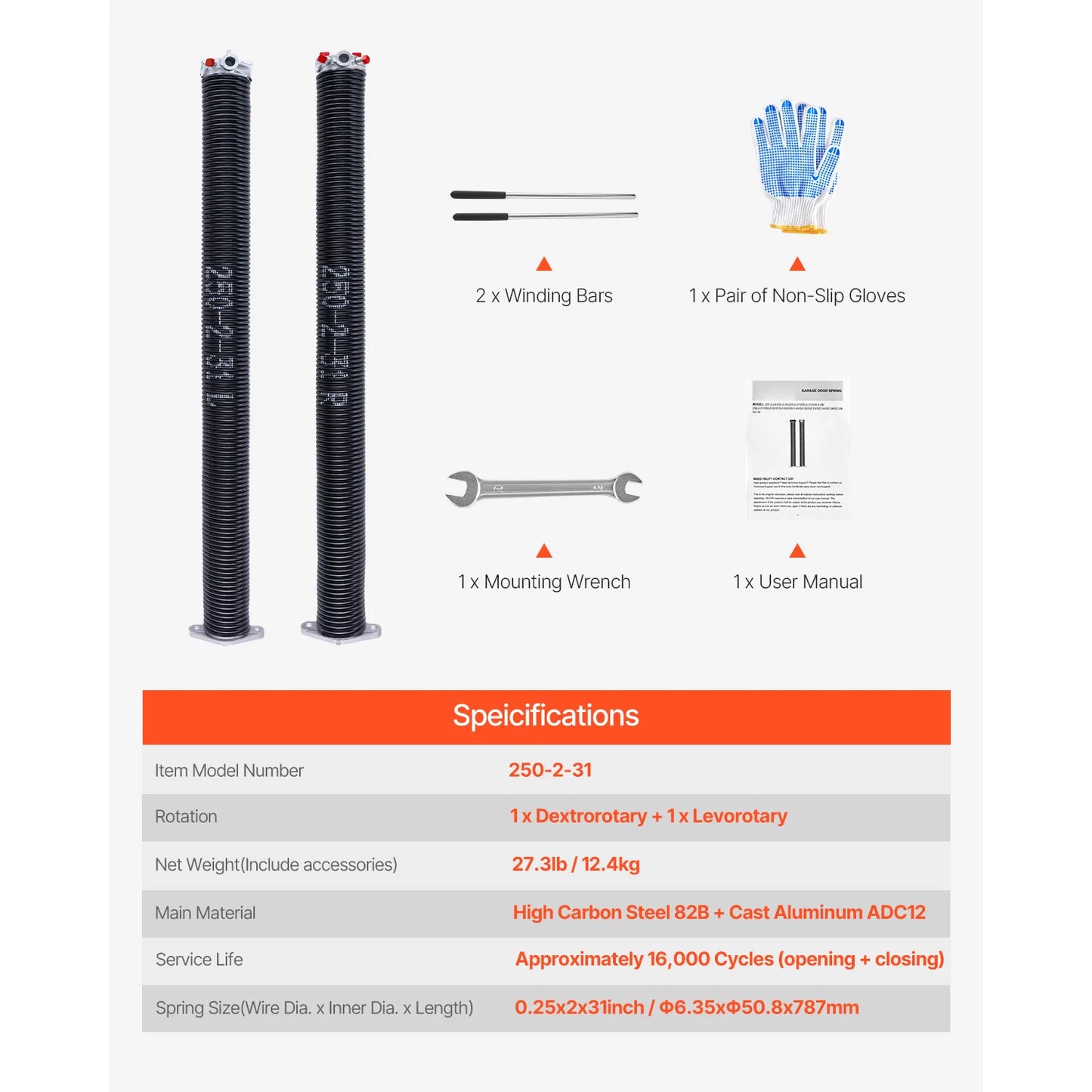 Electrophoresis Black Coated for Replacement Garage Door Torsion Springs
