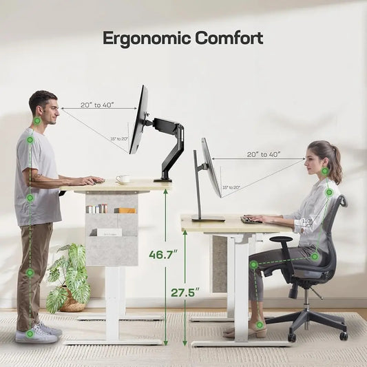 Home Office Adjustable Height Standing Desk with Storage Bag and Headphone Hook