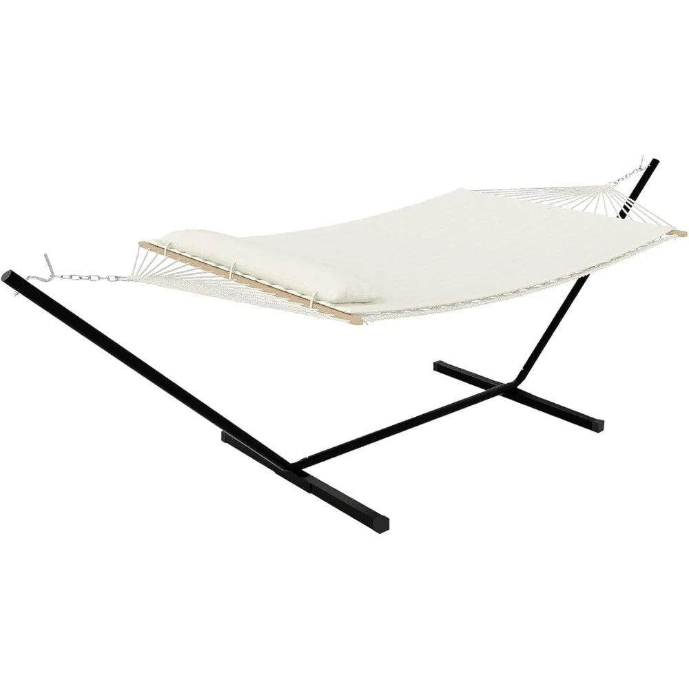 Hammock with Stand with Reversible Quilted Pad & Hardwood Spreader Bars