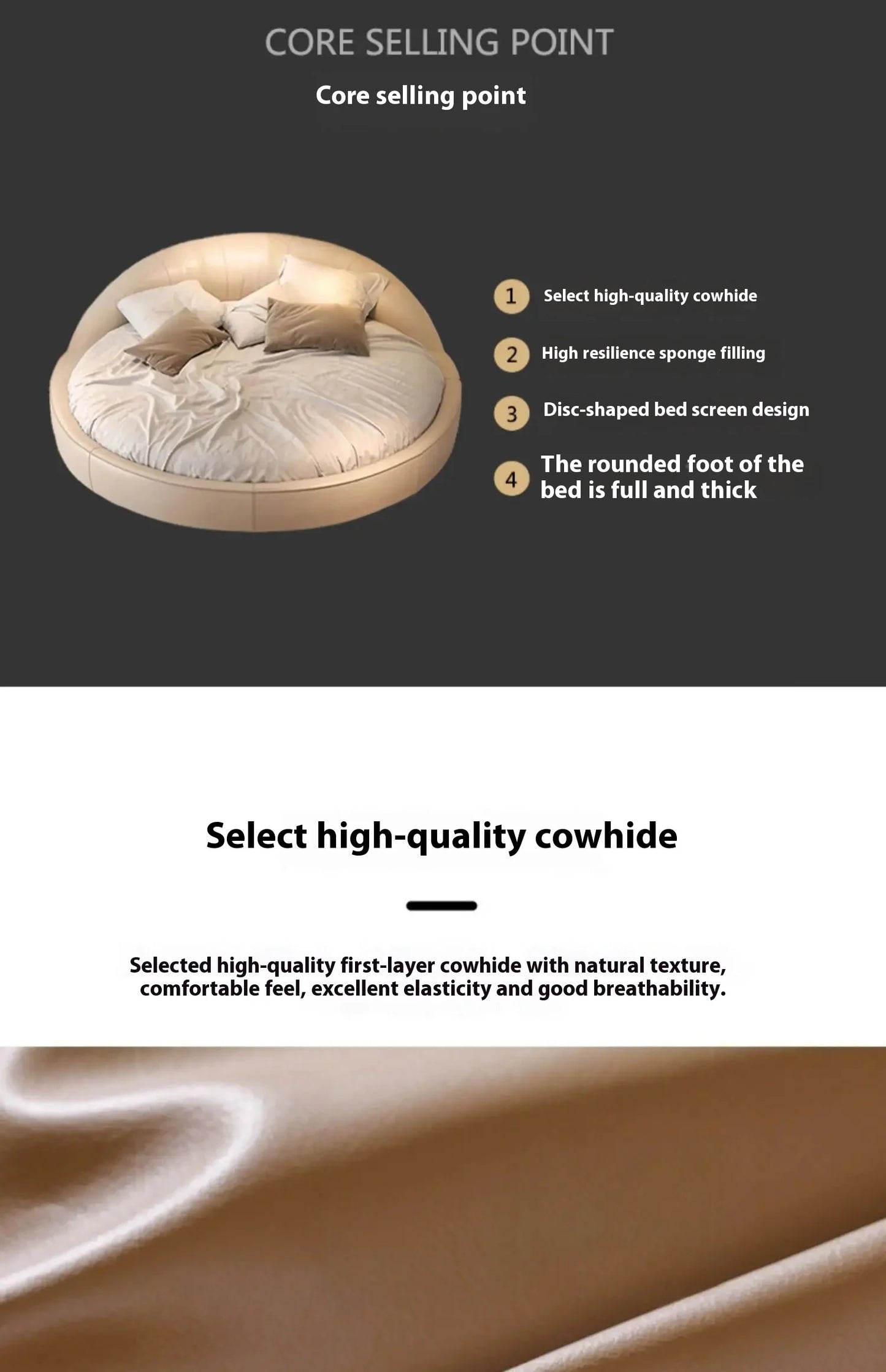 Light Luxury Cream Italian Minimalist Aesthetics Round Bed