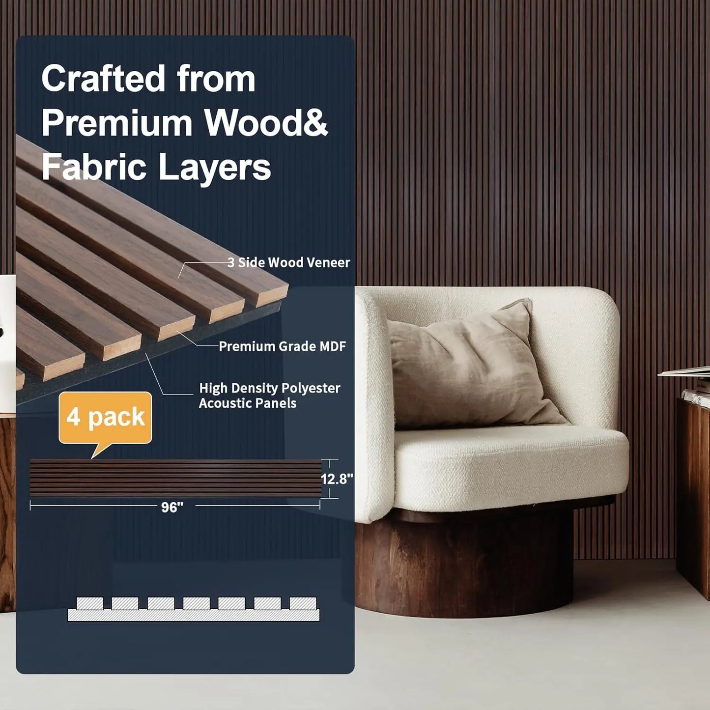 Soundproof Wood Slat Wall Panel for Interior Wall Decor Noise Cancelling