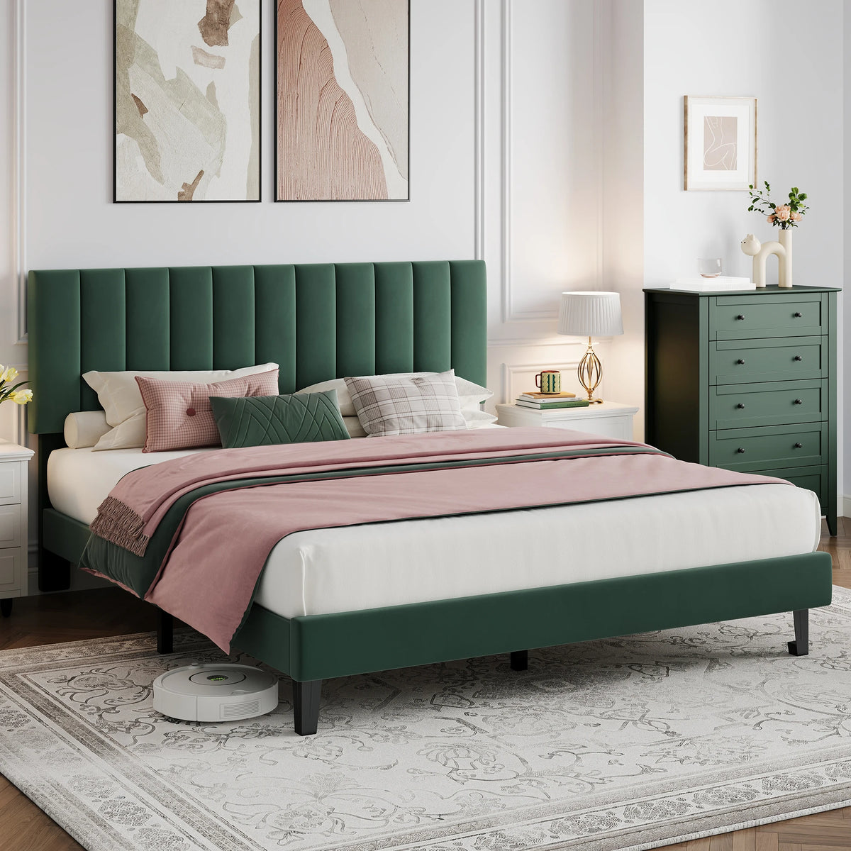 Modern Velvet Upholstered Platform Bed Frame