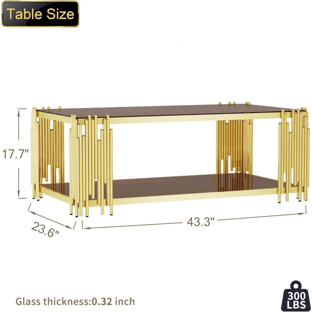 Modern Luxury Stainless Steel Gold Glass Coffee Table