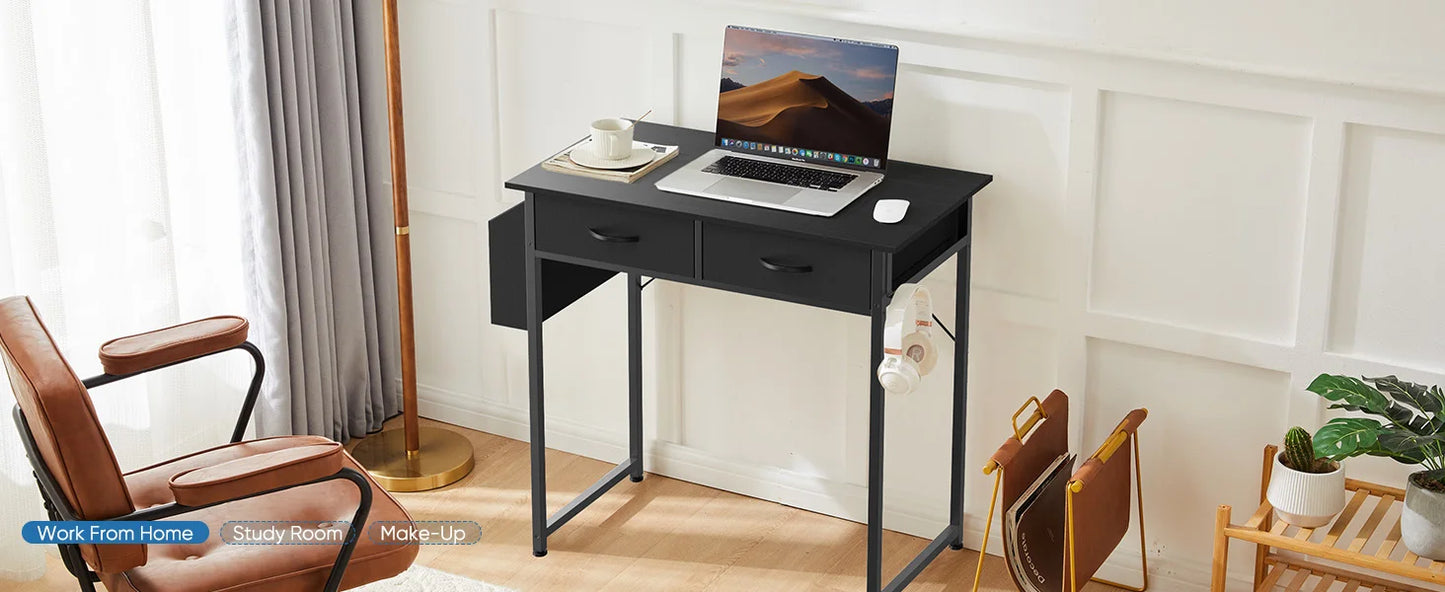 Modern Office Computer Desk with Fabric Storage Drawers Space
