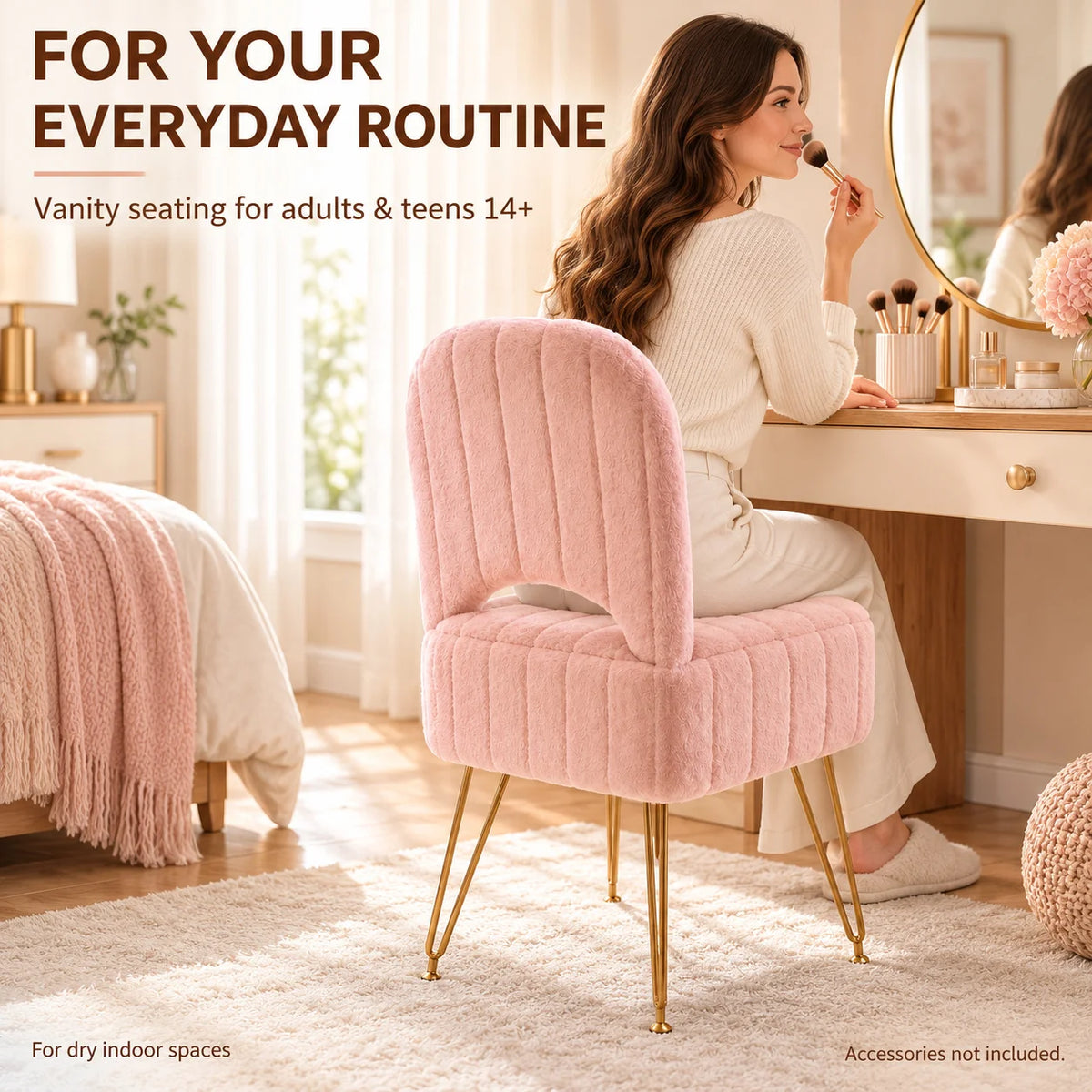 Storage Vanity Chair with Adjustable Folding Backrest