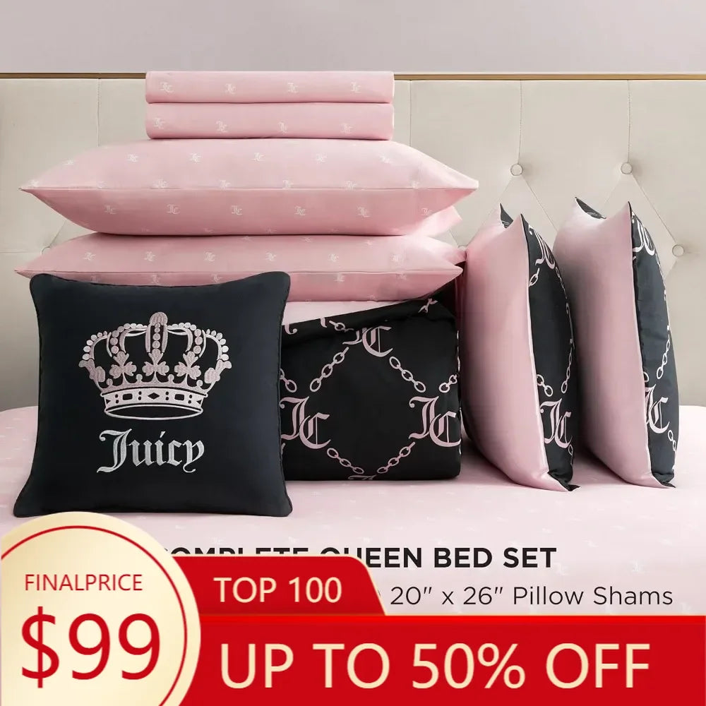 Couture Black Logo Queen Comforter Set - Bedding Ensemble