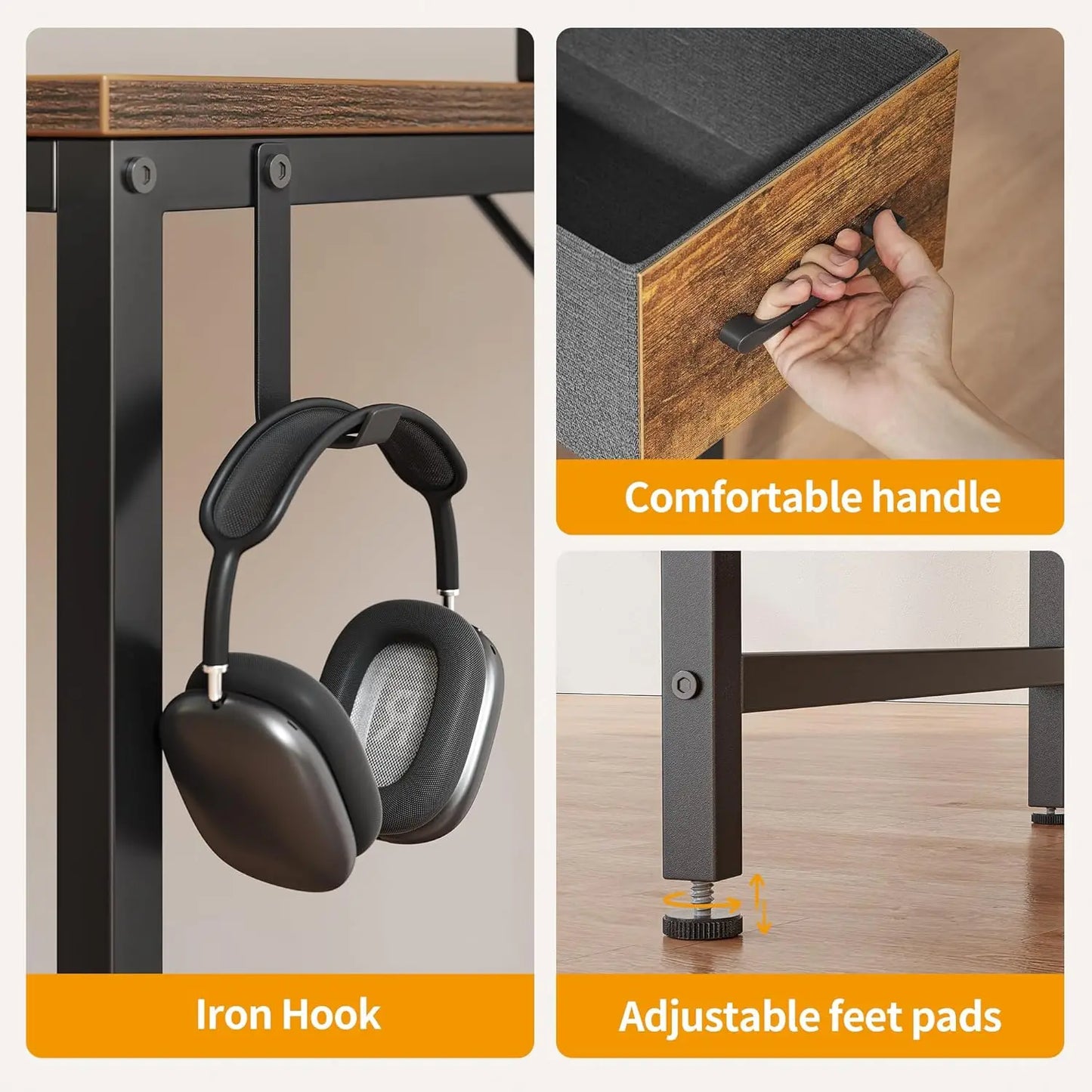 Rustic Brown Office Desk with 2 Drawers