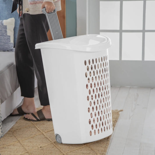 (2-Pack) Plastic Laundry Basket with Wheels