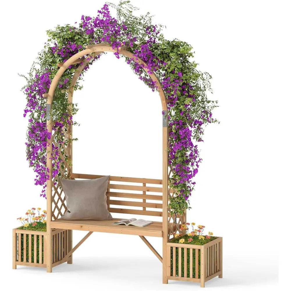 Wooden Garden Arbor with an Arch for Climbing Plants