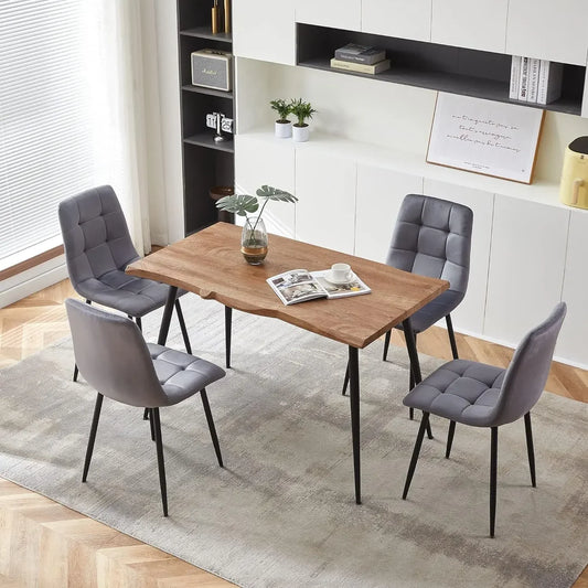Modern Irregular Rectangle Dining Table Set with Velvet Upholstery Side Chairs