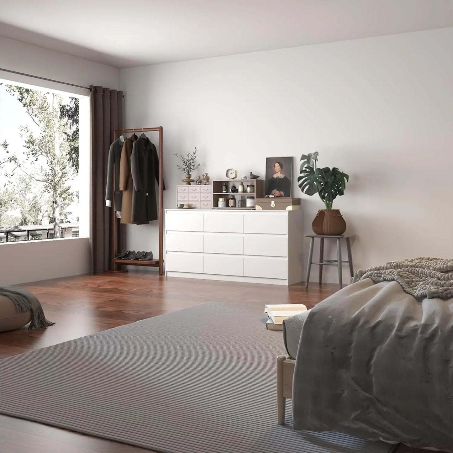 Large Floor Wood Dressers & Chest with Deep Drawers Handle Free