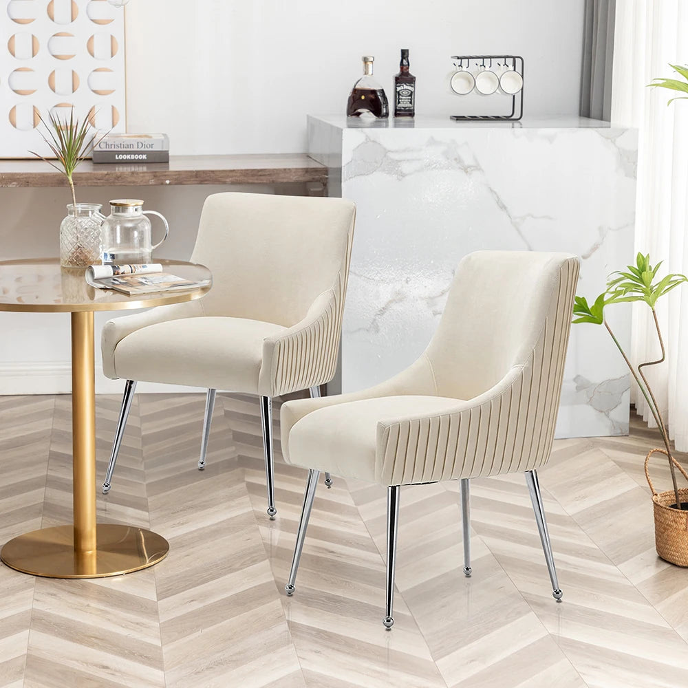 Modern Velvet Pleated Finish Back Dining Chair with Rear Handle