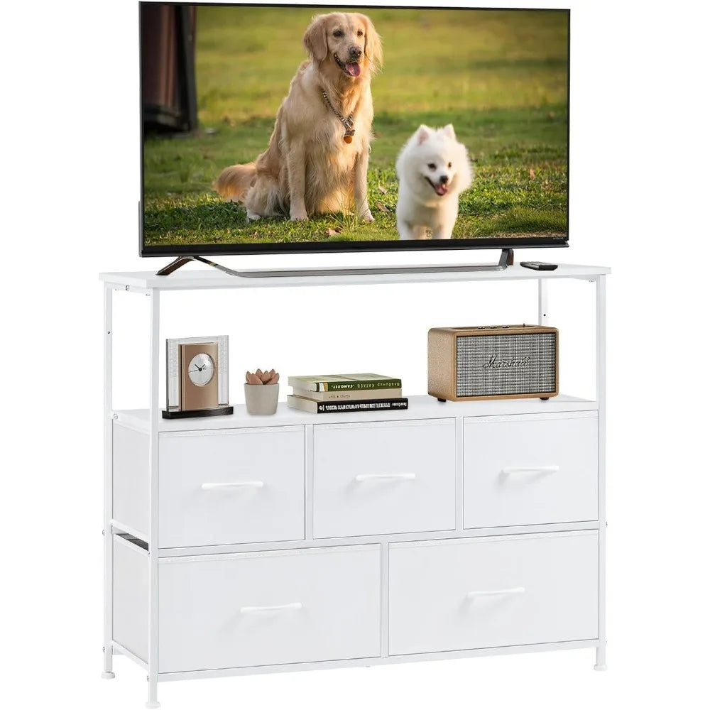 TV Stand Dresser with 5 Fabric Storage Drawers Media Console