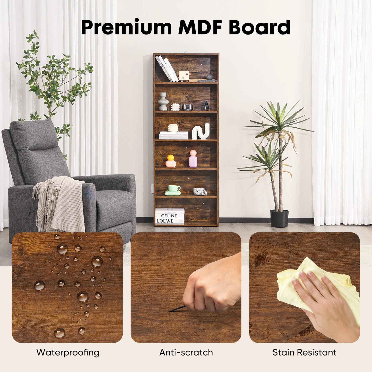 Wooden Tall Floor Standing Open Bookshelf
