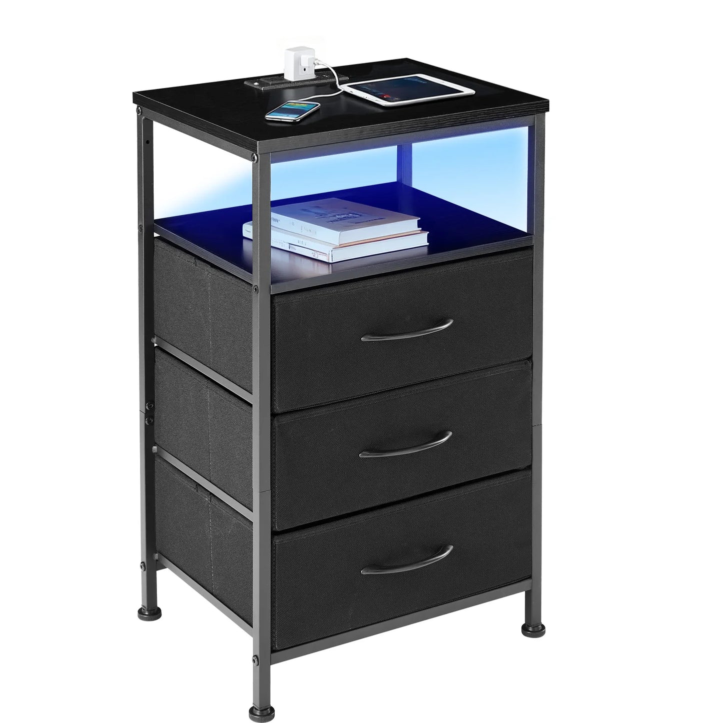 End Table with USB/Type-C Ports with Cabinets and Charging Station
