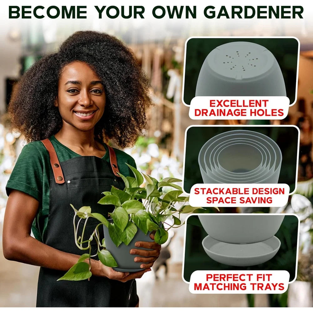 Stackable Plastic Plant Pots with Drainage Indoor/Outdoor
