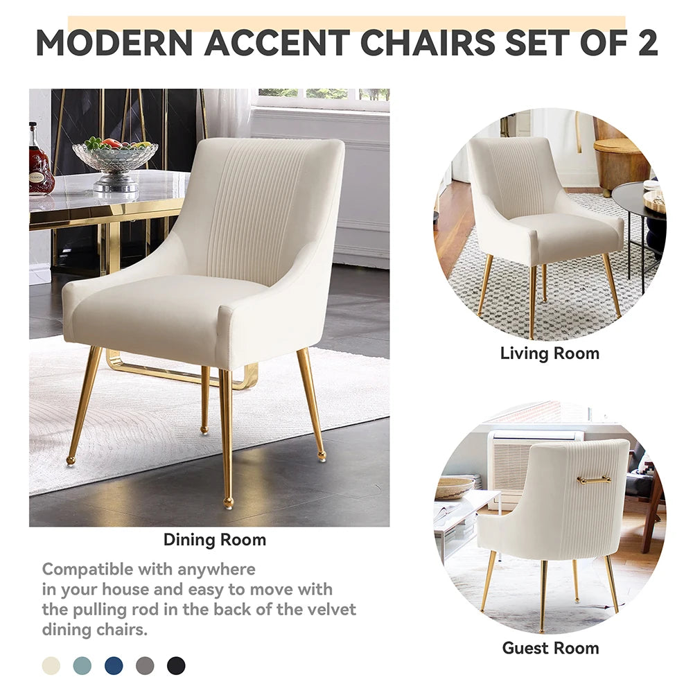 Upholstered Barrel Pleated Side Accent Modern Velvet Dining Chairs Set