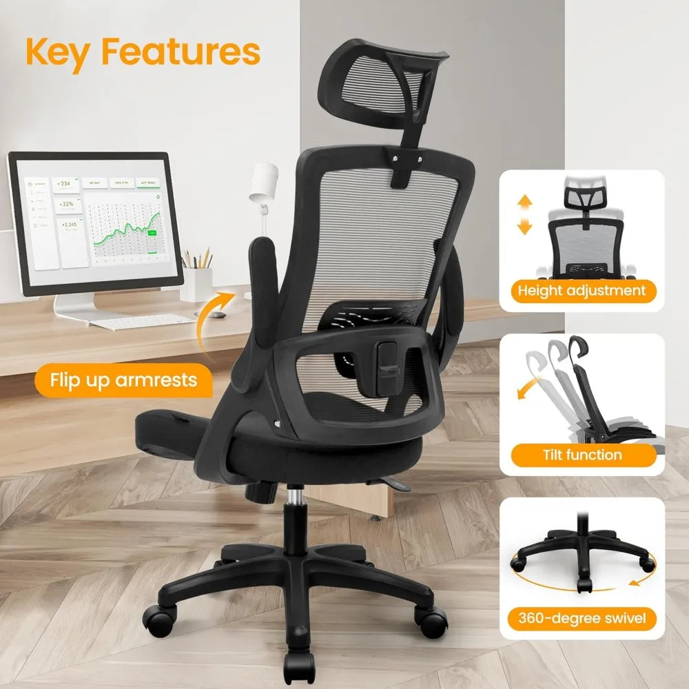 Ergonomic Adjustable Chair with a High Back Computer Comfy Task Office Chair
