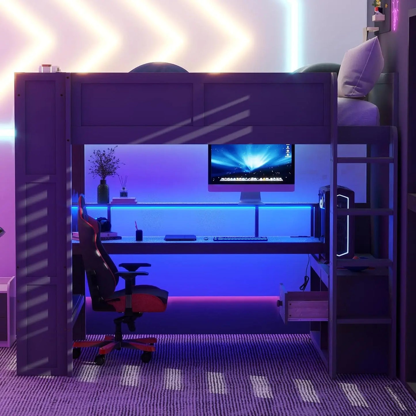 Full Wood Gaming Loft Bed