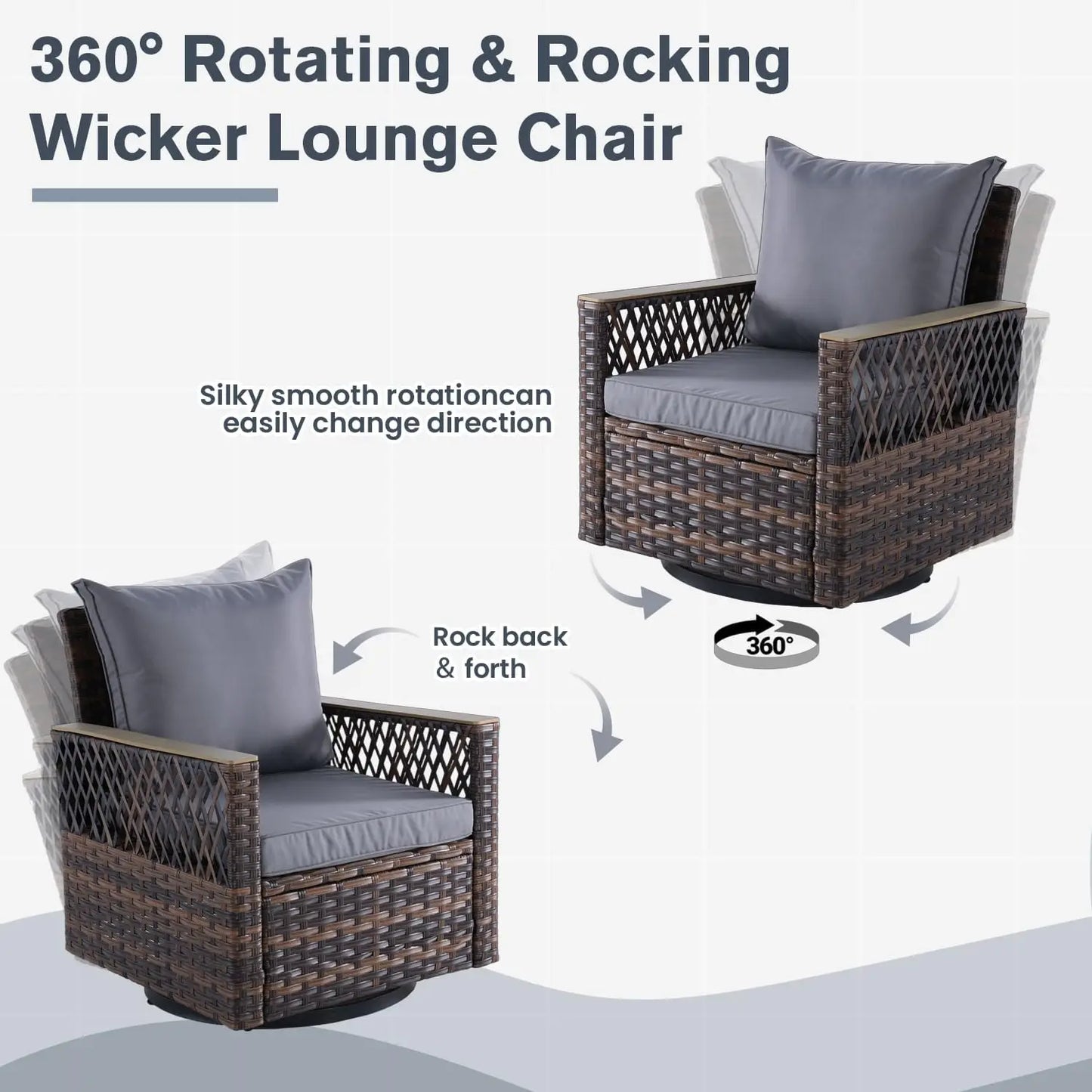 3 Pcs All-Weather Wicker Patio Bistro Set with Table and Thickened Cushions and High Back