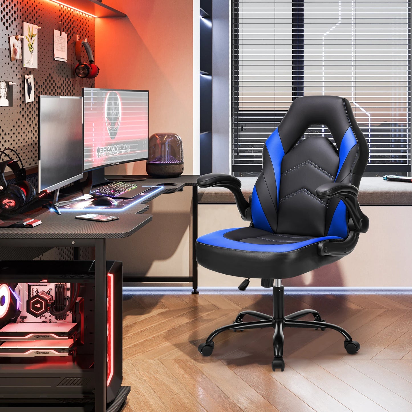 Office Chair with Swivel Rolling Flip-up Armrest