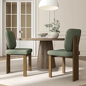 Modern Boucle Dining Chairs Set of 2 with Ergonomic Curved Back/Walnut Wood Legs