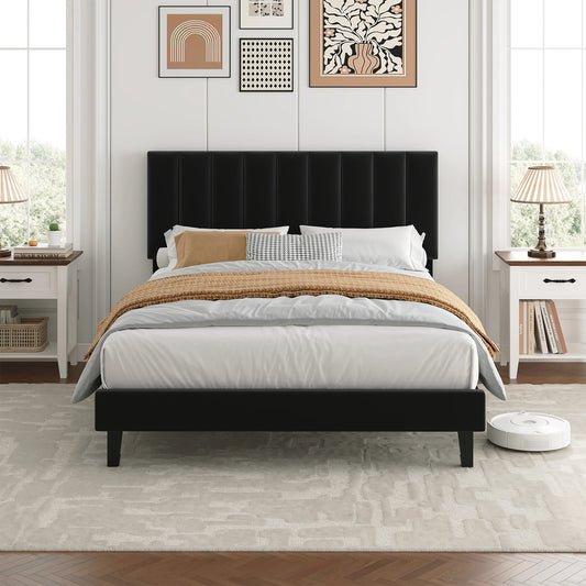 Velvet Upholstered Platform Bed Frame