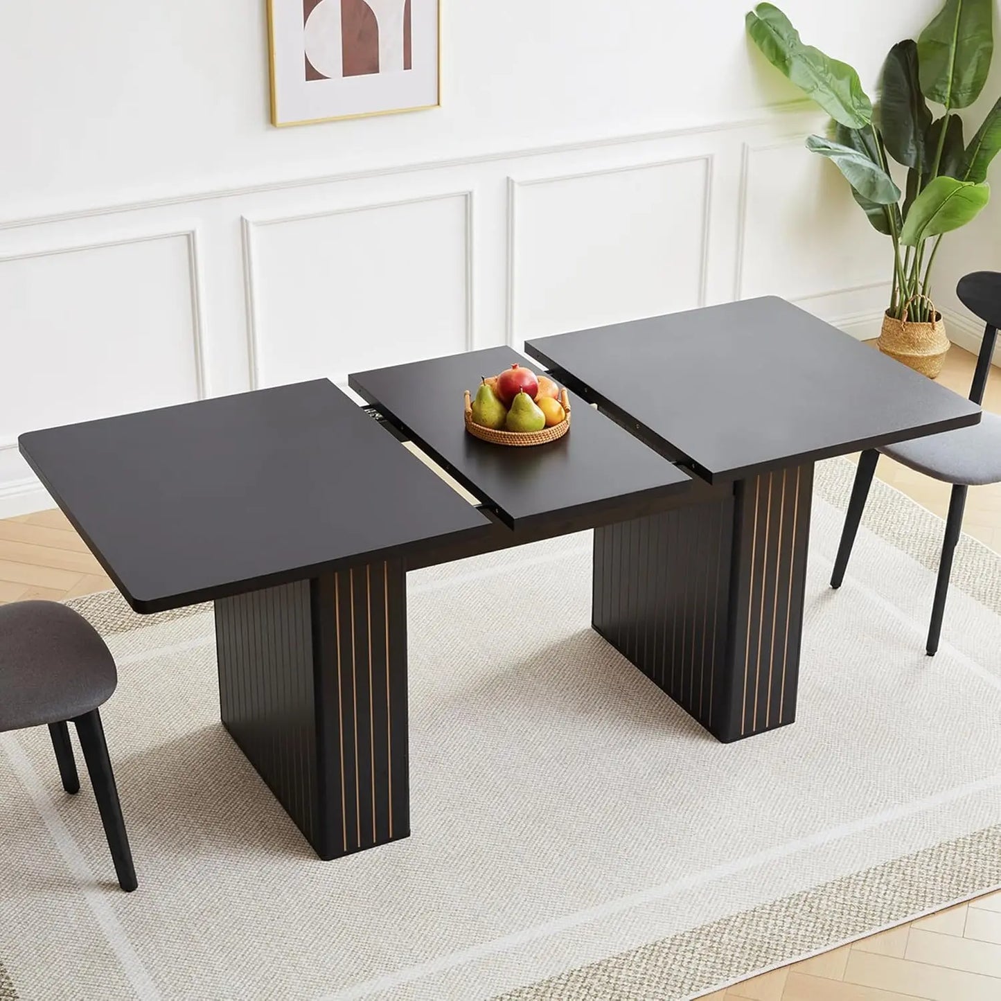 Fluted Base Modern Oval Round Extendable Dining Table