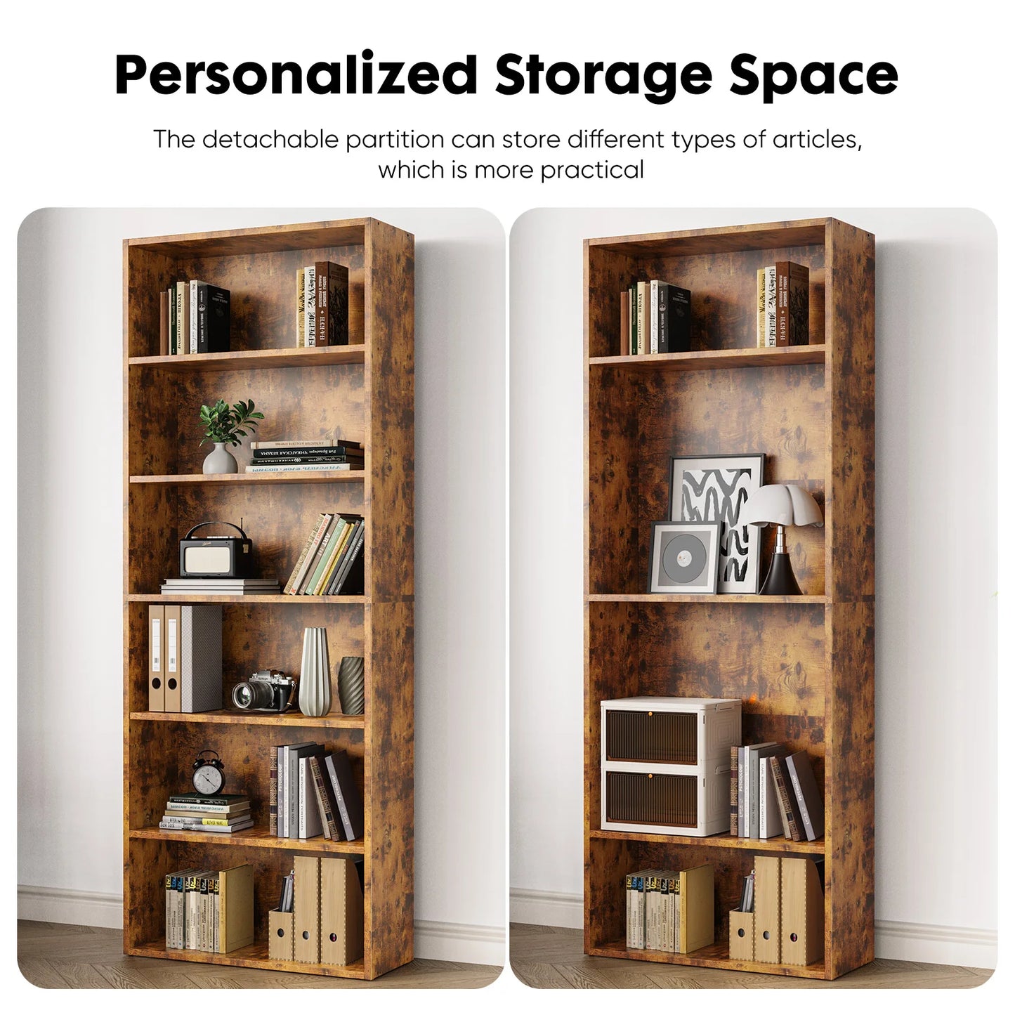 Wooden Tall Floor Standing Open Bookshelf