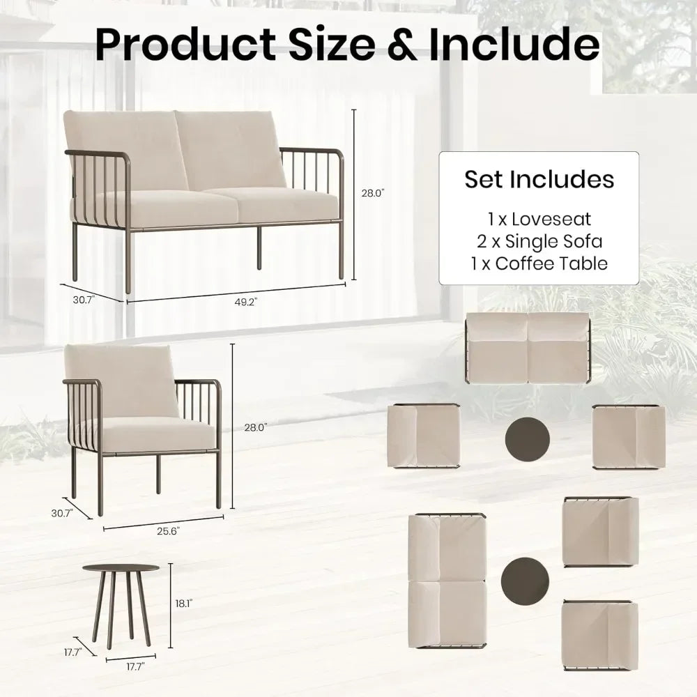 Patio Furniture Set with Armchairs and Coffee Table
