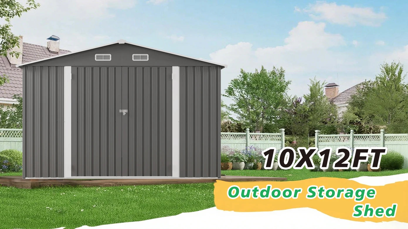 Outdoor Storage Shed - Metal Garden Shed with Double Door