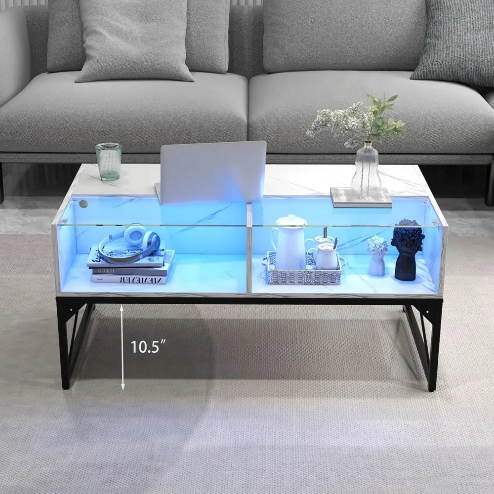 High Glossy LED Center Coffee Table with 4 Storage Cubes