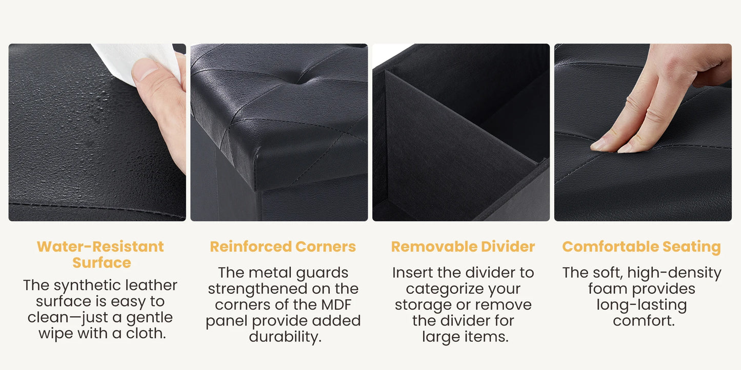 Leather Folding Ottoman Storage Footstool Bench